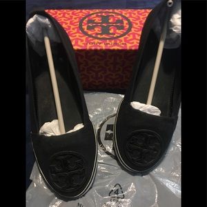 Tory Burch Black Flats with Logo Detail